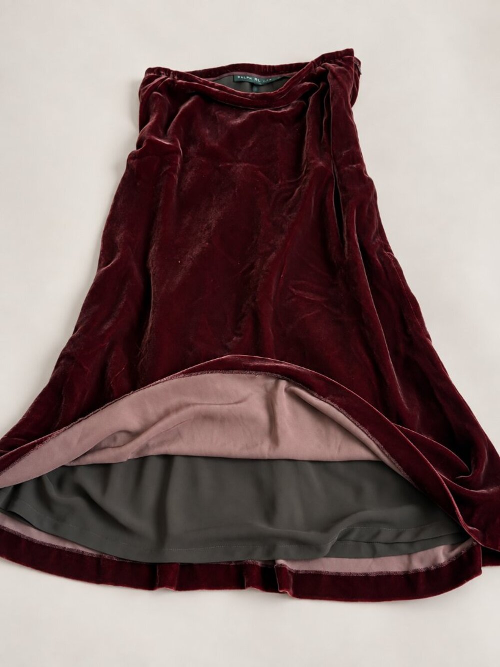 Vintage Ralph Lauren Japan Midi Burgundy Velvet Skirt - Picture 3 of 6